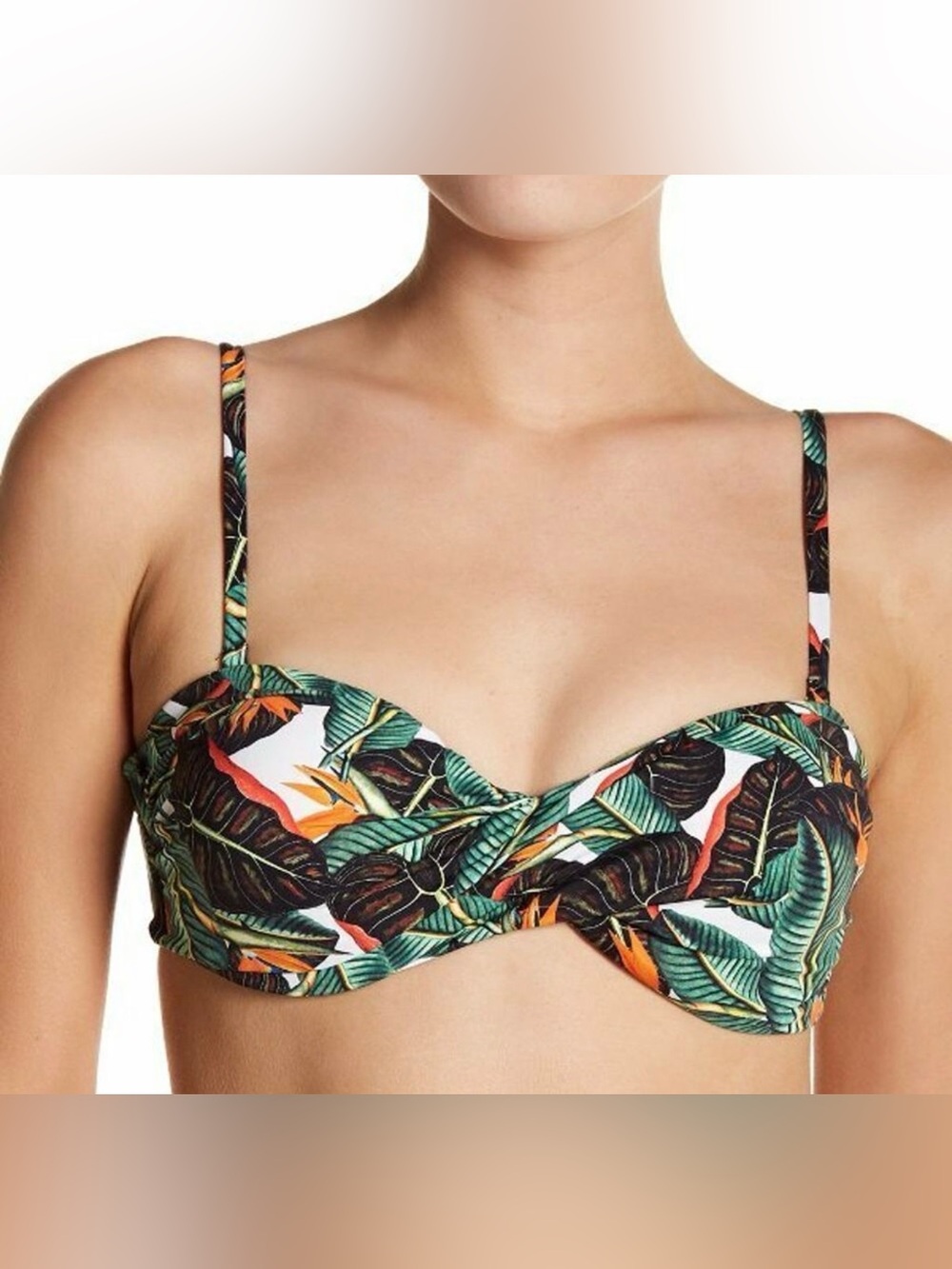 NEW ELIZABETH JANE EJ SWIM HAVANA RUCHED PRINT BANDEAU BIKINI TOP TROPICAL SZ D